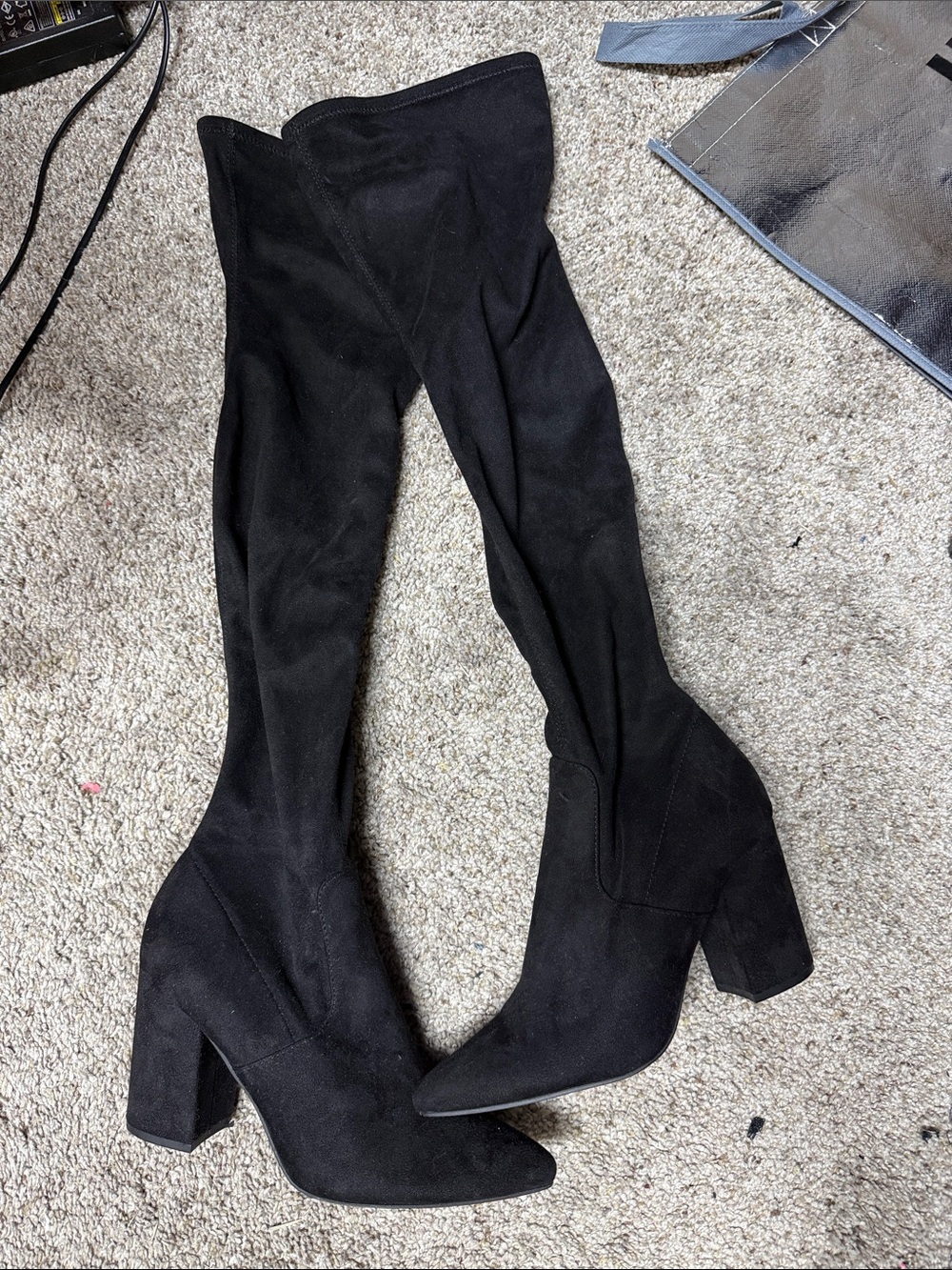 Over-the-Knee Black Suede Block Heel Boots